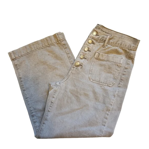 AMERICAN EAGLE HI RISE BUTTON FLY WIDE LEG PATCH POCKETS CROP JEAN'S SZ 8 - Picture 9 of 12